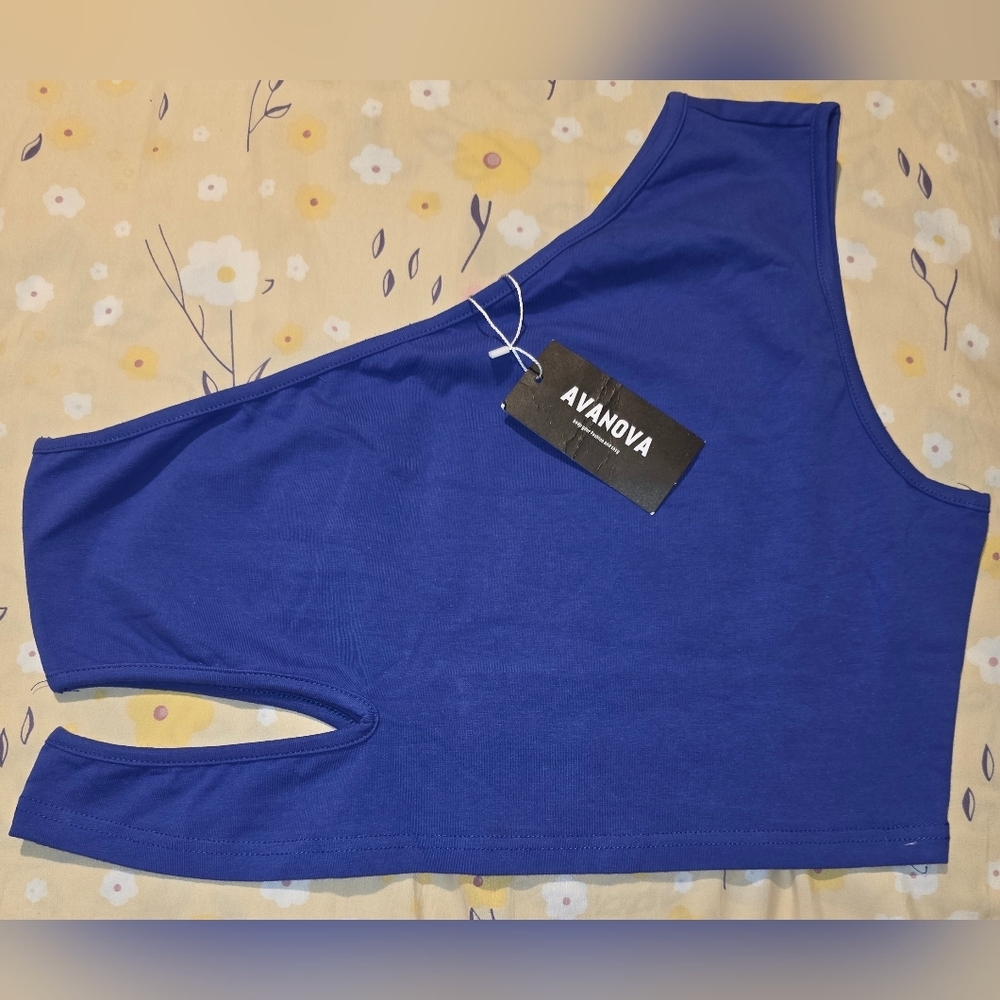 Avanova NWT Blue One-Shoulder Crop Top With Side Cut